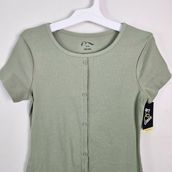 Art Class Girls Ribbed Button-Up Knit Dress Short Sleeve Green Size XXL 16/18 - Picture 6 of 9
